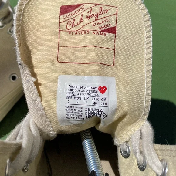 Converse Comme des Garçon Play Cream High-Top Canvas Sneakers Men’s 7 Women’s 9 - Picture 8 of 9